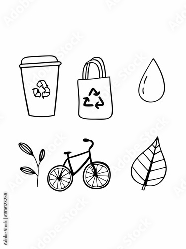 Self-care and mental health vector doodle collection featuring yoga pose, lotus flower, tea cup and peaceful icons, line art style