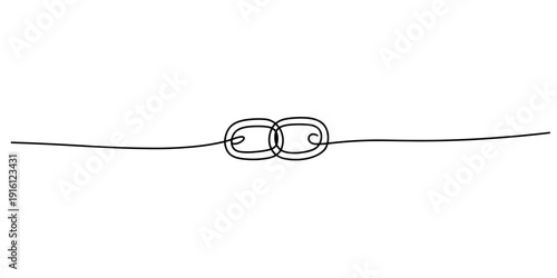 Simple hand drawn illustration of two interconnected chain links on a horizontal line. Vector, illustration