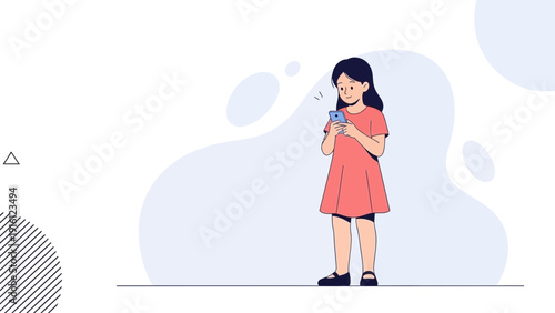 Young Girl Using Smartphone, Digital Connection, Childhood Technology