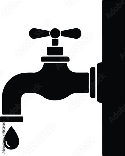 silhouette classic faucet with dripping water drop clean icon vector design