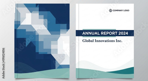 A vector graphic illustration of a company's annual report cover design for Global Innovations Inc.