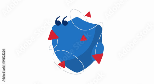 Abstract Blue Shield with Red Arrows and Quotes.