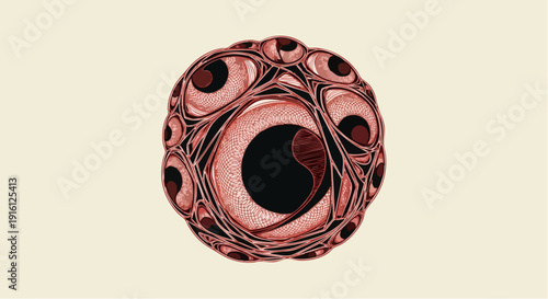 Abstract Organic Sphere with Intricate Patterns and Dark Center.