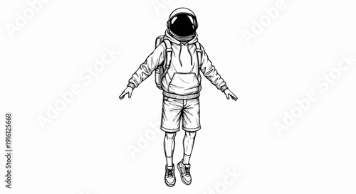 Astronaut in casual clothes floating in space.