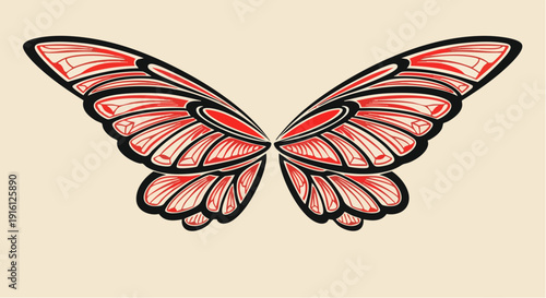 Beautifully Detailed Red Butterfly Wings Illustration.