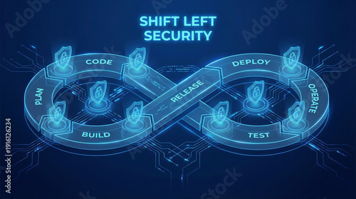 Shift Left Security MXDR Concept Represented by a Glowing Infinity Loop in DevSecOps Software Development Lifecycle