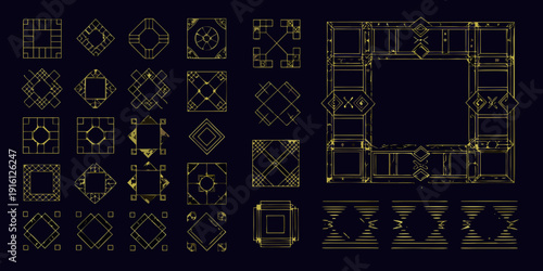 Collection of art deco geometric frames and ornamental design elements
