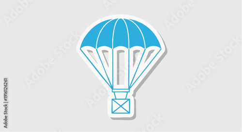 Blue Parachute Icon with Cargo Box Illustration.