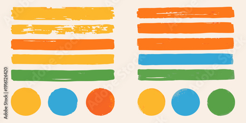 Abstract colorful brushstrokes and geometric shapes on a beige background