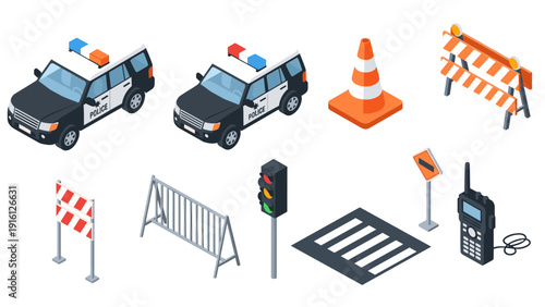 Isometric police and traffic elements for urban safety projects
