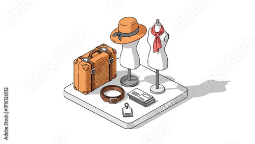 Fashion display with accessories on isometric platform