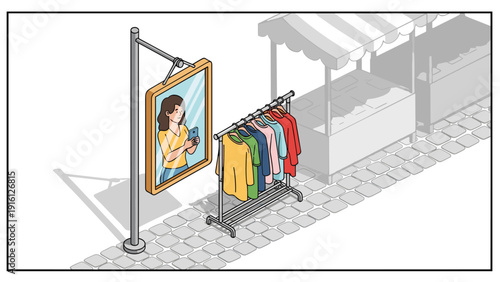 Digital shopping experience with augmented reality at outdoor market