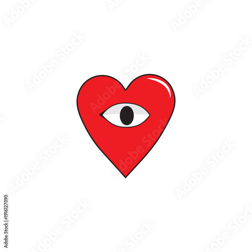 Red heart with eye vector illustration isolated on white background. Love, awareness, vision and emotion concept icon for design and branding.