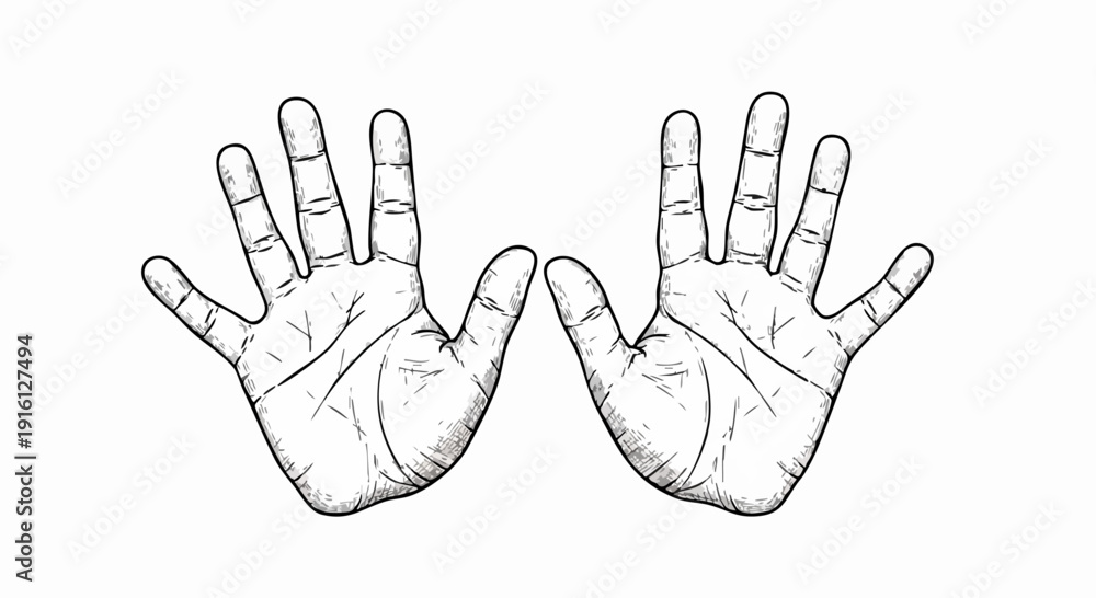 Obraz premium Detailed Black and White Drawing of Two Open Hands.