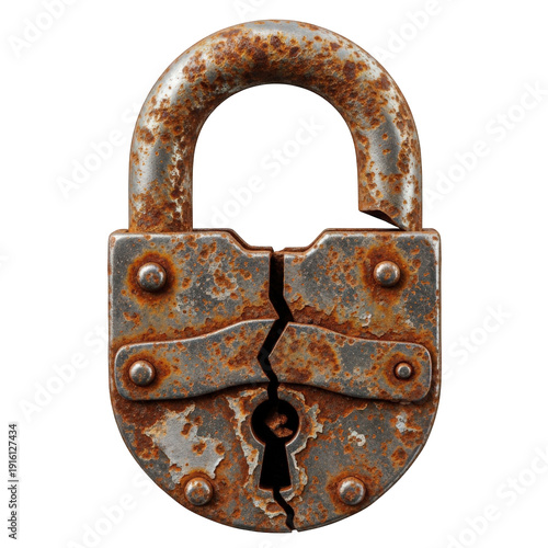Wallpaper Mural Rusty old padlock with broken shackle isolated on transparent background Torontodigital.ca