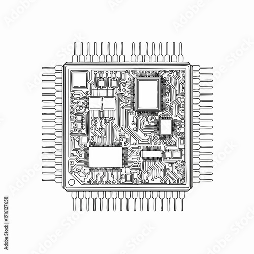 Detailed illustration of a complex integrated circuit chip.