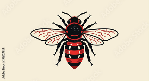 Detailed Illustration of a Red and Black Striped Bee.
