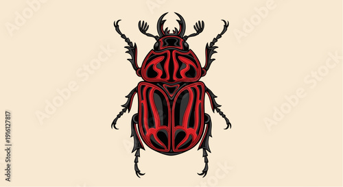 Detailed Illustration of a Red and Black Striped Beetle.