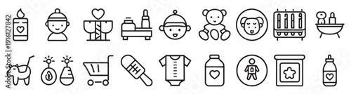  baby care concept related editable stroke outline icons set