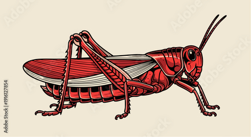 Detailed Illustration of a Red Grasshopper Insect.