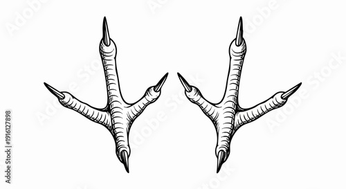 Detailed Illustration of Bird Footprints on White Background.