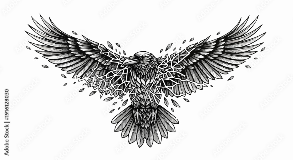 Fototapeta premium Detailed Sketch of a Majestic Eagle in Flight with Intricate Feather Design.