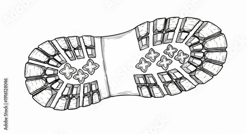 Detailed Sketch of a Rugged Boot Sole Tread Pattern.
