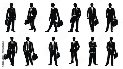 illustration shows a black silhouette group of business