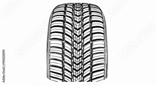Detailed Tread Pattern of a Car Tire Close-Up.