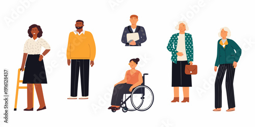 Diverse group of professionals standing and sitting showcasing inclusivity