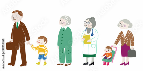 Illustration depicting the stages of human life from infancy to old age
