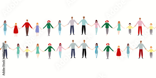 A diverse group of people holding hands in two rows symbolizing unity