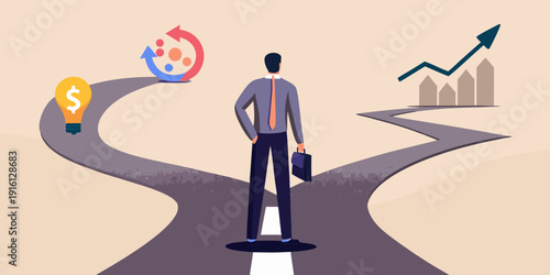 A person contemplates a path forward with innovation and financial growth