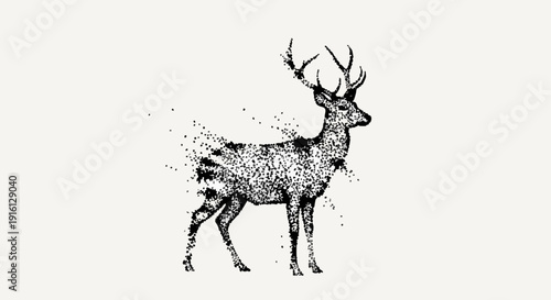 Elegant Stag Dissolving into Particles Artistic Illustration.