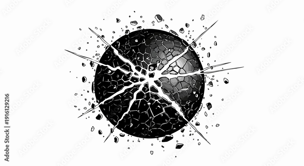 Fototapeta premium Exploding Black Sphere with Cracks and Debris.