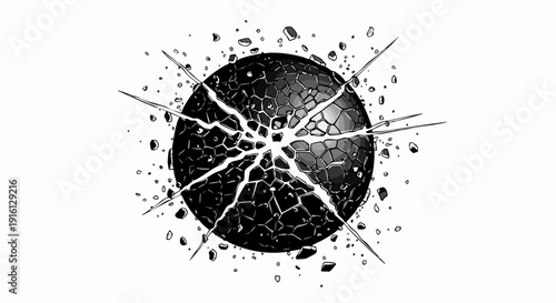 Exploding Black Sphere with Cracks and Debris.