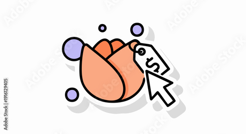 Flower with Price Tag and Cursor Icon.