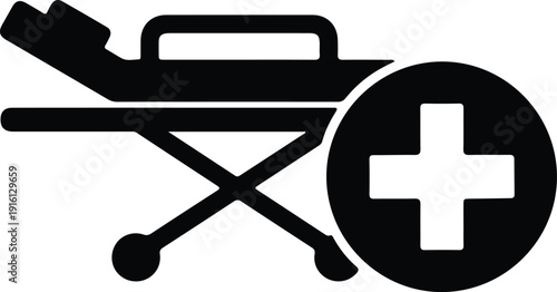 silhouette medical emergency gurney with first aid cross icon vector design