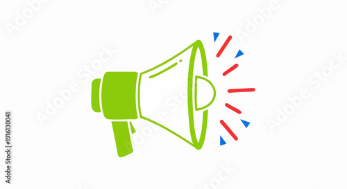 Green Megaphone Icon Emitting Sound Waves and Announcements.