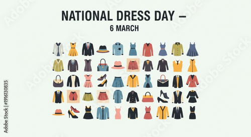 National dress day on march 6th colorful clothing and accessories collage