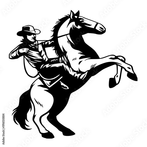 Vector rider and horse , vector illustration of a horse and cowboy , silhouette of a horse and cowboy 