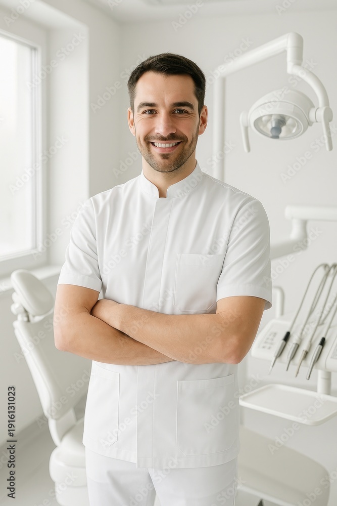 Fototapeta premium Smiling dentist in modern clinic.