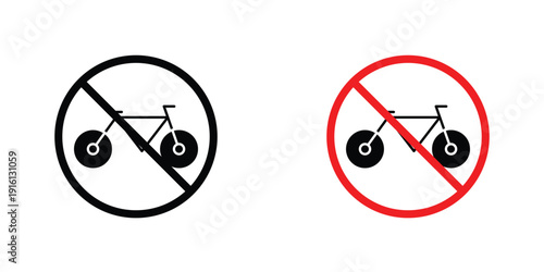 Bicycle prohibition sign in doodles flat and line stroke pack