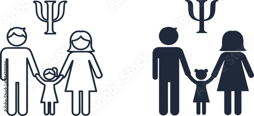 Family Psychology Icon Set with Parents and Child Symbols, Mental Health Therapy Concept, Human Behavior and Psychoanalysis Vector Illustration Collection