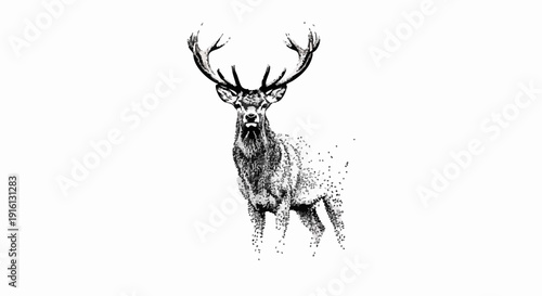 Majestic Stag with Antlers Standing Proudly in a Detailed Sketch.