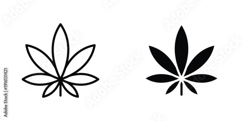Cannabis leaf icon in doodles flat and line stroke pack