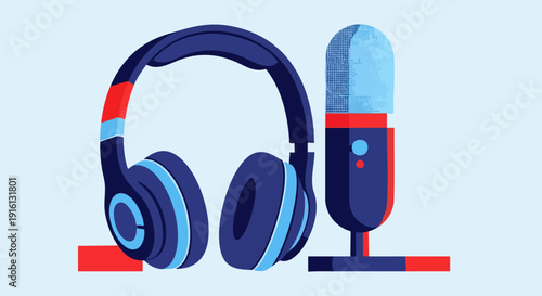 Modern Headphones and Microphone for Audio Recording.