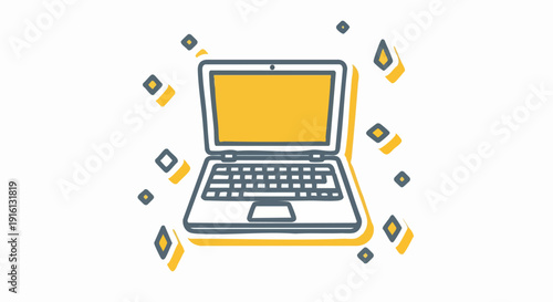 Modern Laptop Computer with Bright Yellow Screen and Keyboard.