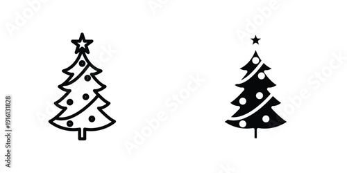Christmas tree icon in doodles flat and line stroke pack