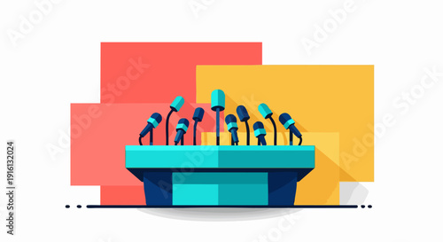 Multiple Microphones on a Podium for a Press Conference.